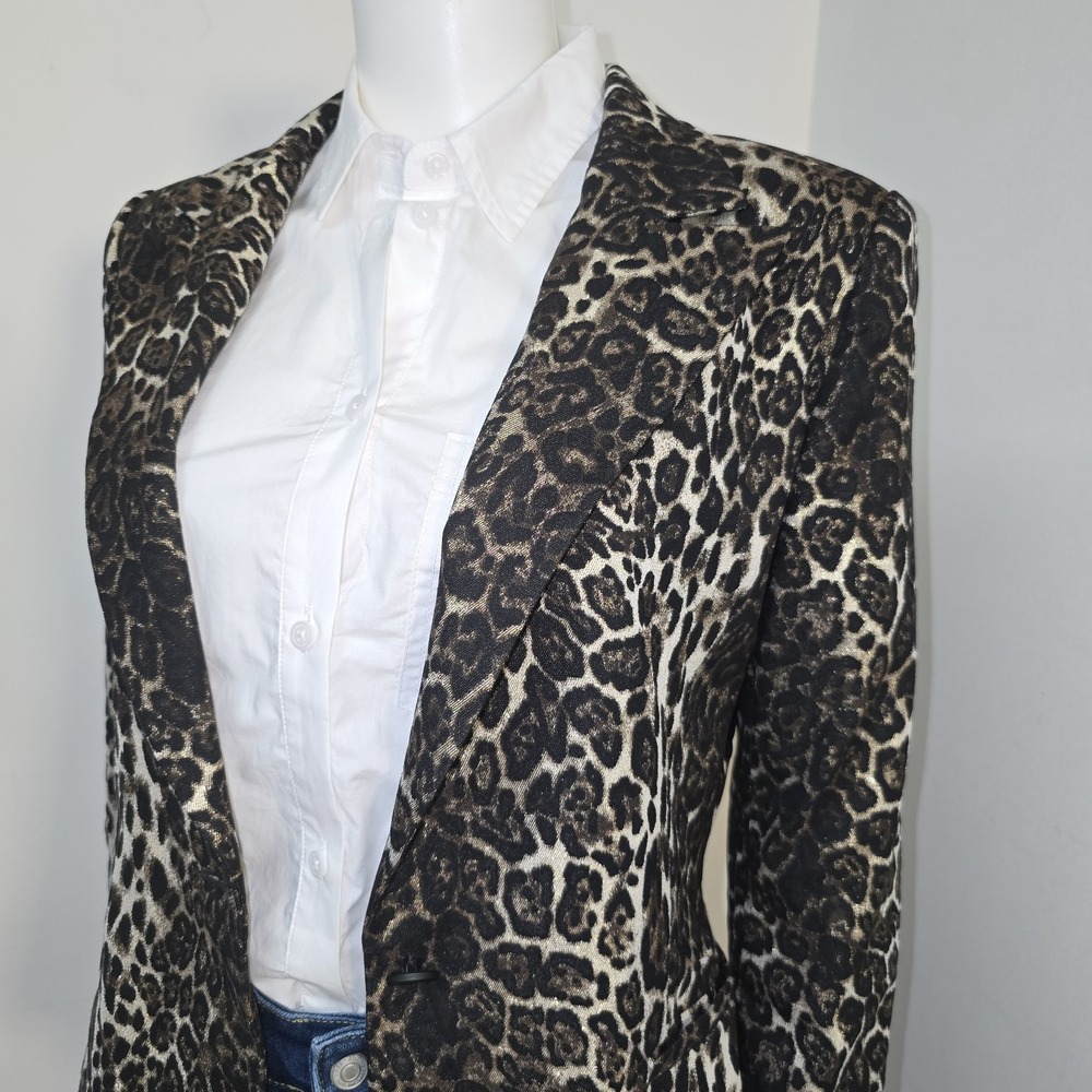 Alice + Olivia Toby Leopard Animal Print Stretch Blazer Jacket Size 6 40" Chest - Picture 7 of 12